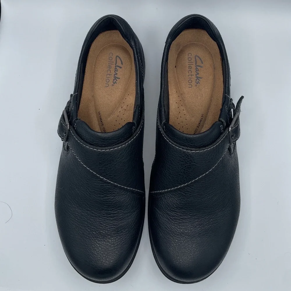 Clarks Carleigh Jazz Womens Black Leather Slip On Loafers Comfort Shoes 9.5 M